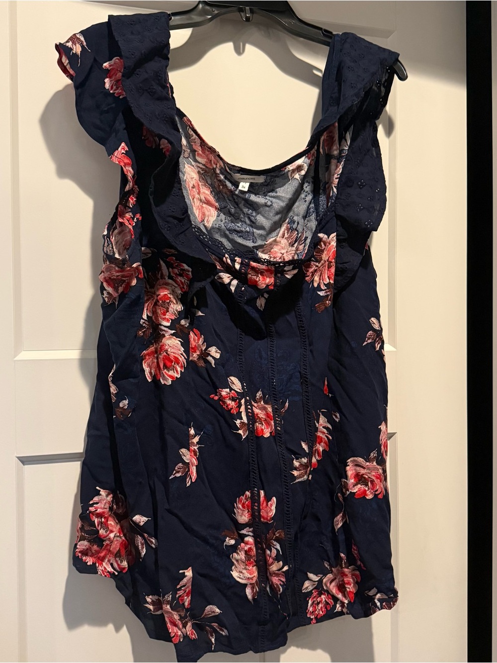 Maurices Navy Floral Ruffle Sleeve Blouse